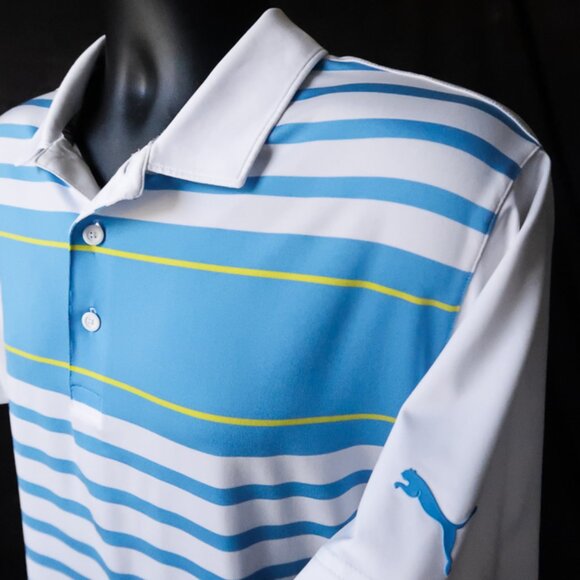 Puma Golf White-Blue Striped Stretch Polo (L) ⛳️ - Picture 2 of 8